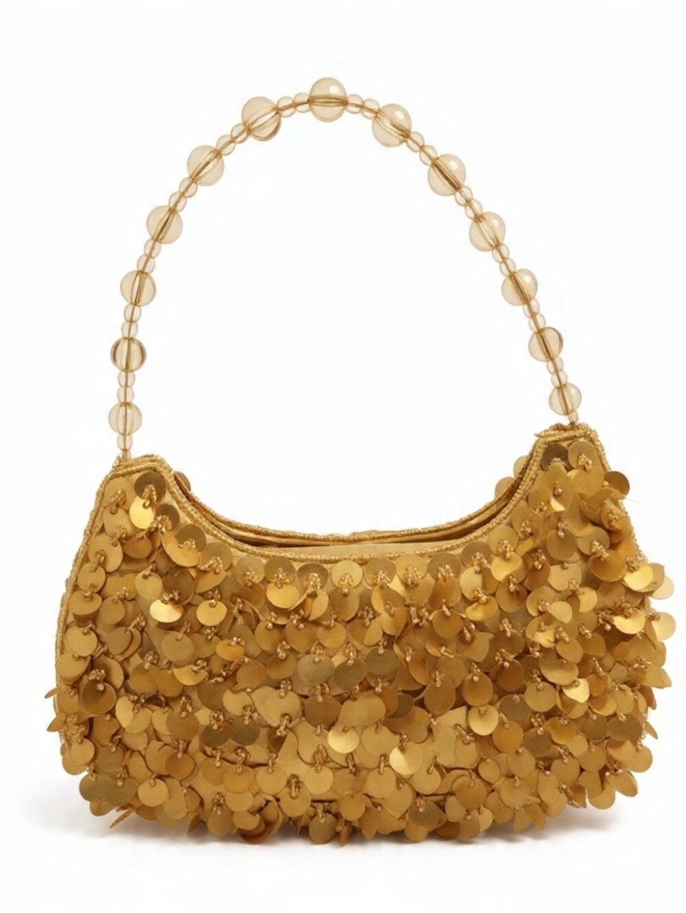 NOS Vintage Gold Sequin Fringe EvenGold Sequin Evening Clutch with Beaded Handle
